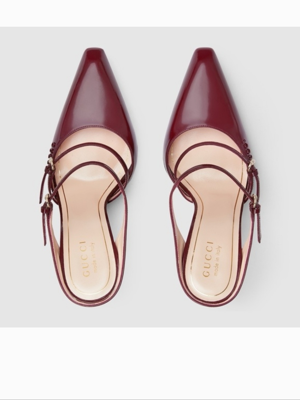 Gucci Burgundy Patent Leather Dual-Strap Wedge with Mirrored Heel - Picture 5 of 6